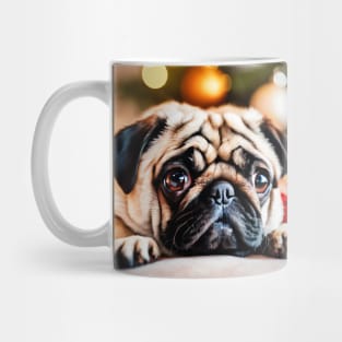 Christmas Pug Dog on Pillow Mug